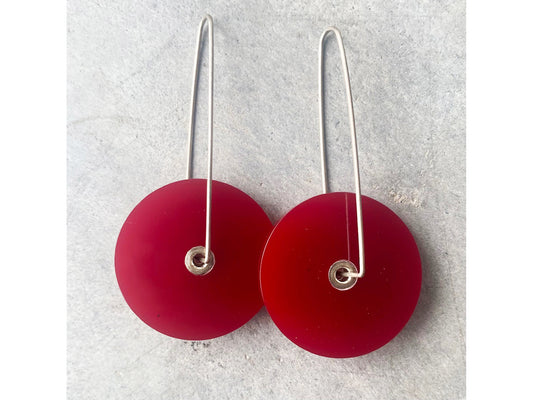 Sterling silver and resin circle earrings - Red