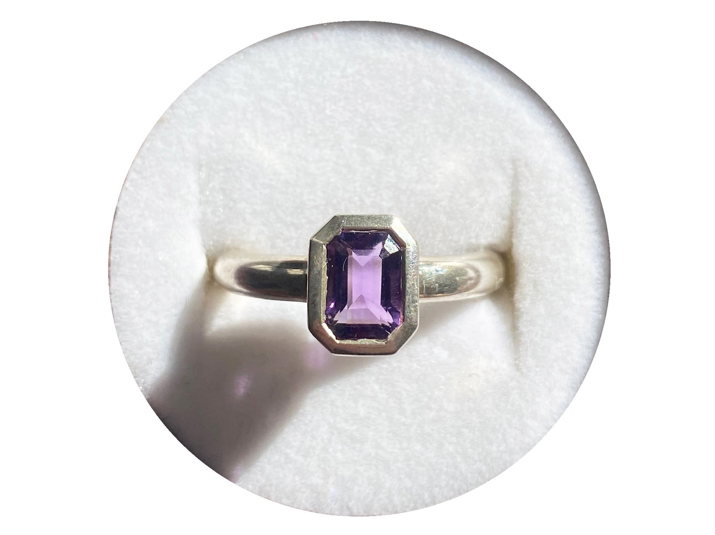 Emerald Cut Bezel Ring - Amethyst