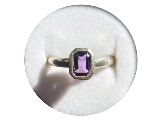 Emerald Cut Bezel Ring - Amethyst