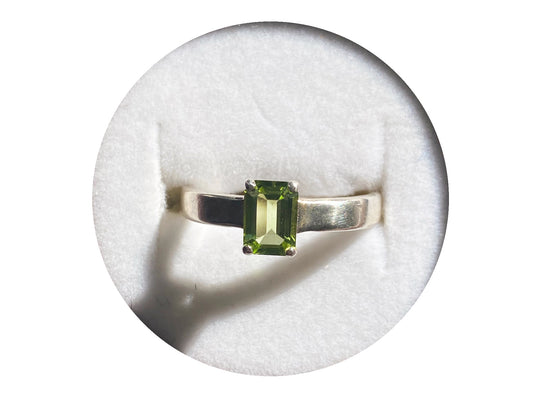 Emerald Cut Claw Set Peridot Ring