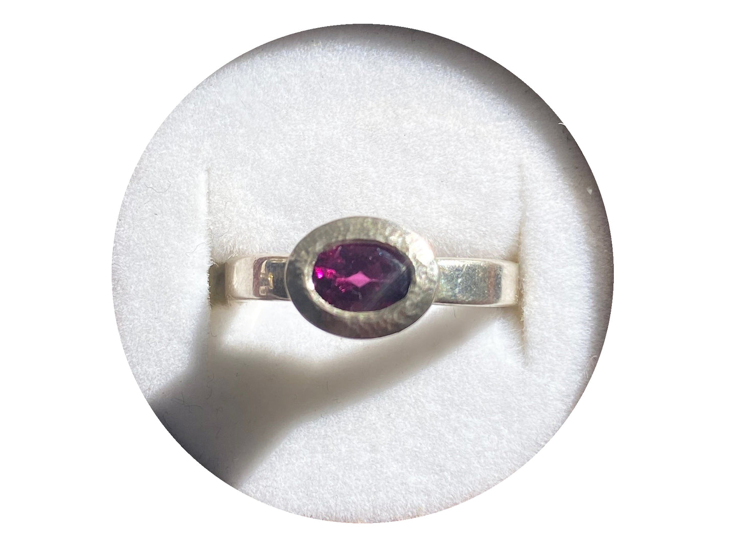 Oval Sterling Silver Bezel Ring - Garnet