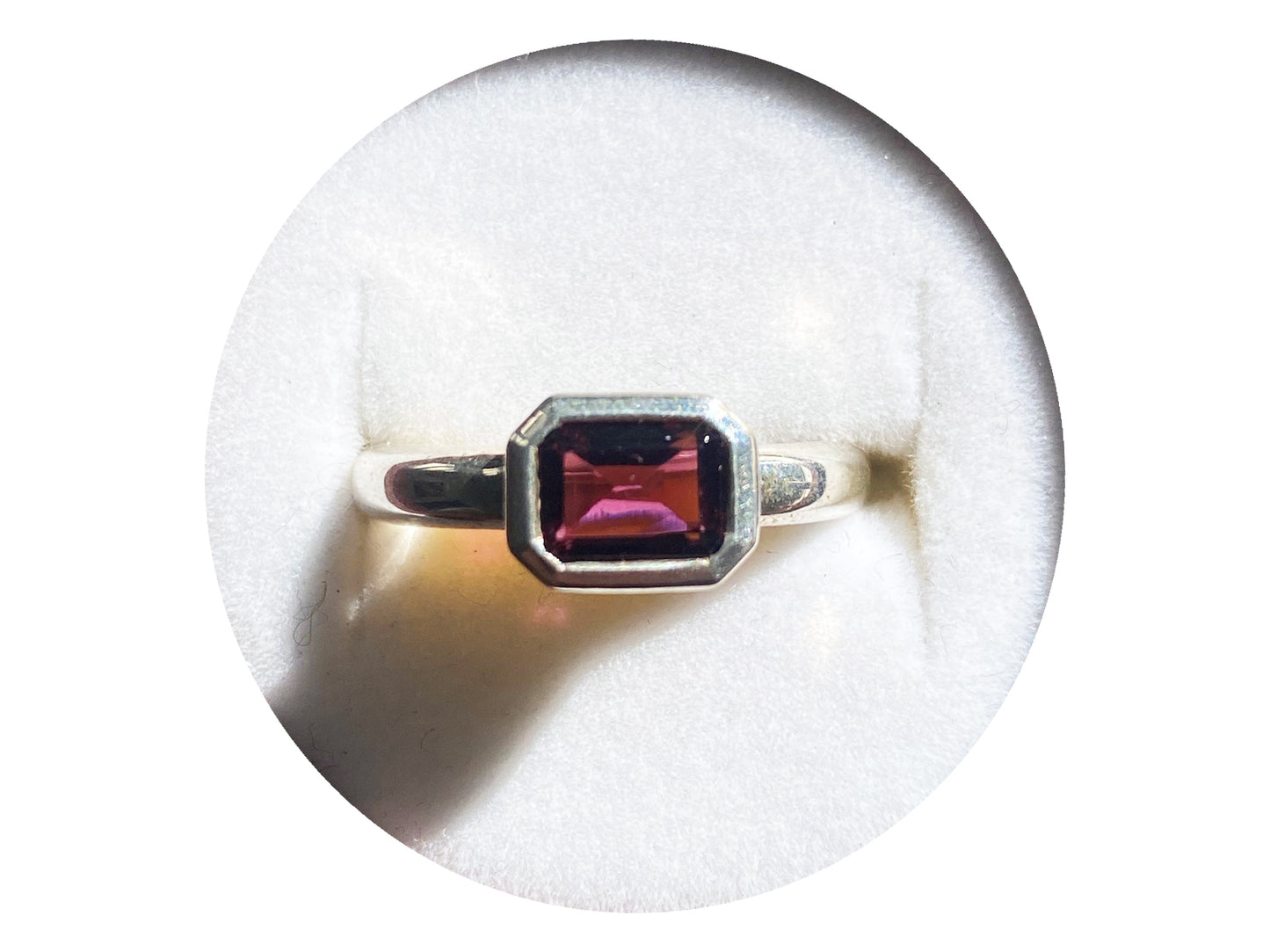 Emerald cut Bezel Ring - Rhodolite Garnet